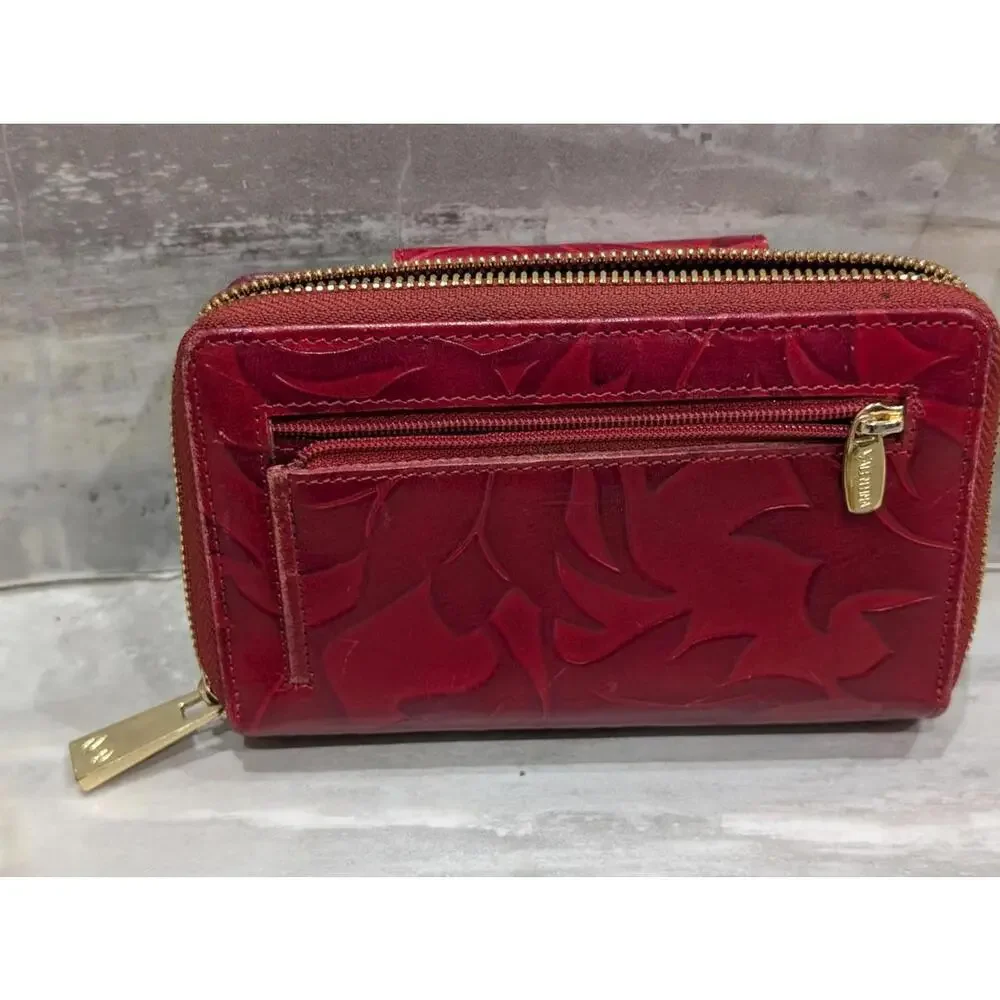 Valentina Red Embossed Leather Zip Wallet with Gold in Excellent Condition!